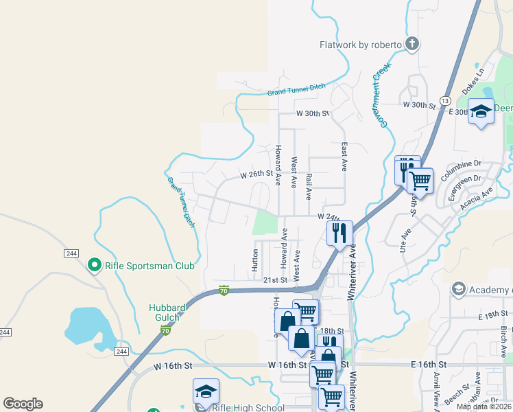 map of restaurants, bars, coffee shops, grocery stores, and more near 652 West 24th Street in Rifle