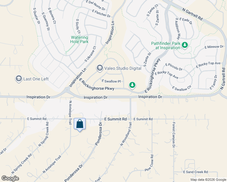map of restaurants, bars, coffee shops, grocery stores, and more near 22600 East Rockinghorse Parkway in Aurora