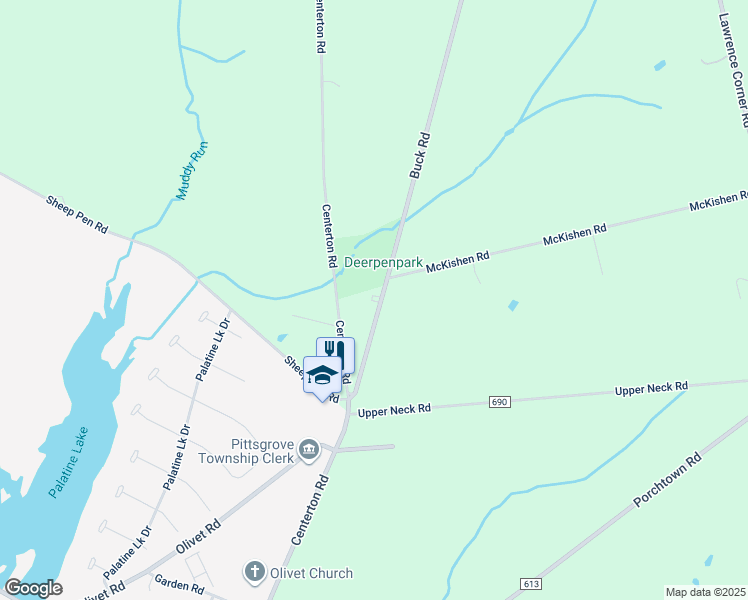map of restaurants, bars, coffee shops, grocery stores, and more near 835 Buck Road in Pittsgrove