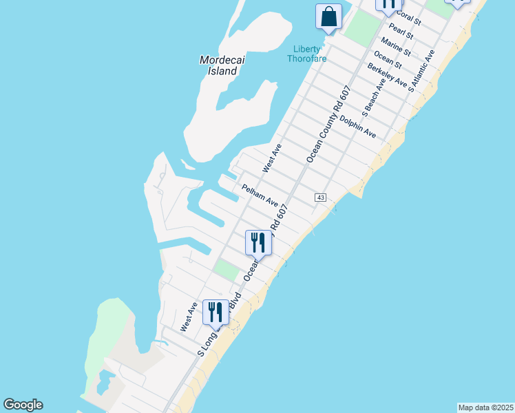map of restaurants, bars, coffee shops, grocery stores, and more near 335 Stratford Avenue in Beach Haven