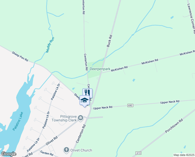 map of restaurants, bars, coffee shops, grocery stores, and more near 835 Buck Road in Pittsgrove