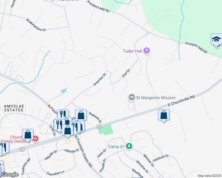 map of restaurants, bars, coffee shops, grocery stores, and more near 206 Wagner Road in Bel Air