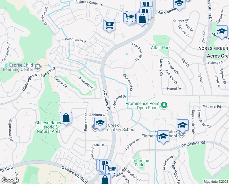 map of restaurants, bars, coffee shops, grocery stores, and more near 6846 Edgewood Way in Littleton