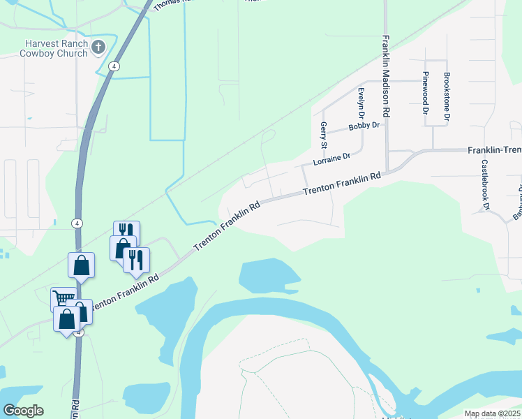 map of restaurants, bars, coffee shops, grocery stores, and more near 6939 Trenton Franklin Road in Middletown