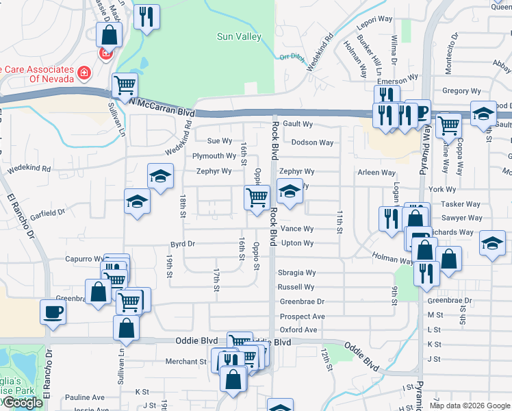 map of restaurants, bars, coffee shops, grocery stores, and more near 2284 Oppio Street in Sparks