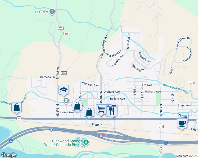 map of restaurants, bars, coffee shops, grocery stores, and more near 691 North 7th Street in Silt
