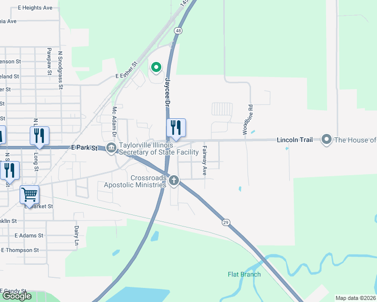 map of restaurants, bars, coffee shops, grocery stores, and more near 315 Richmond Avenue in Taylorville