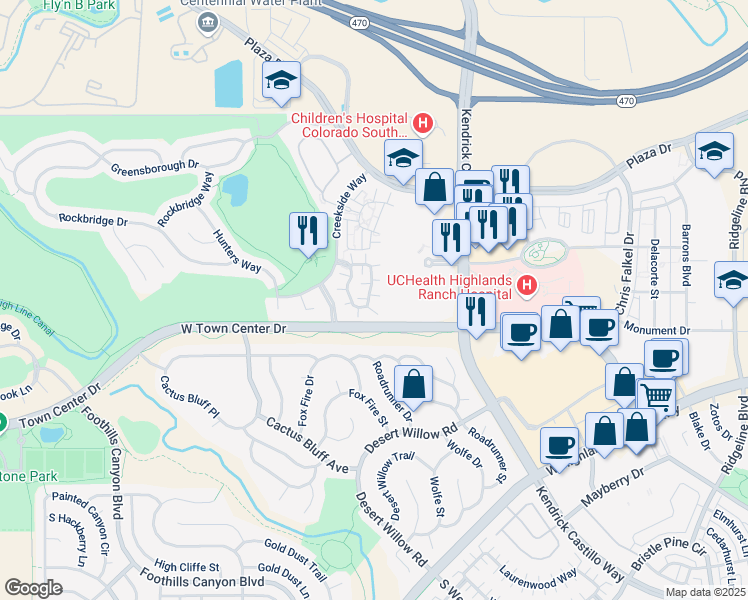 map of restaurants, bars, coffee shops, grocery stores, and more near 9018 Old Tom Morris Circle in Littleton