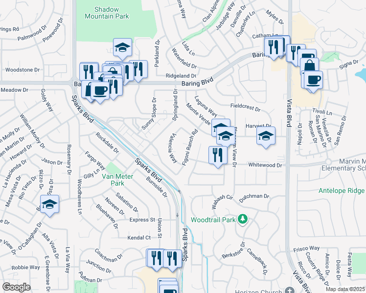 map of restaurants, bars, coffee shops, grocery stores, and more near 2315 Lois Court in Sparks