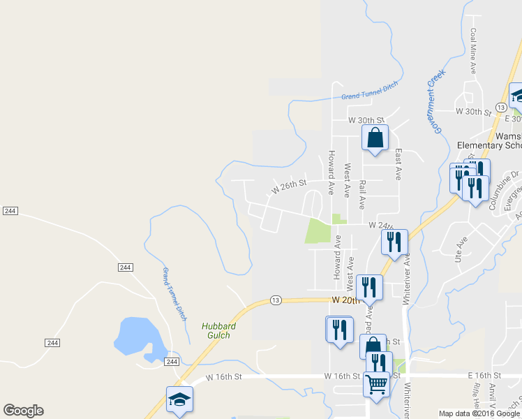 map of restaurants, bars, coffee shops, grocery stores, and more near 1135 W 24th St in Rifle