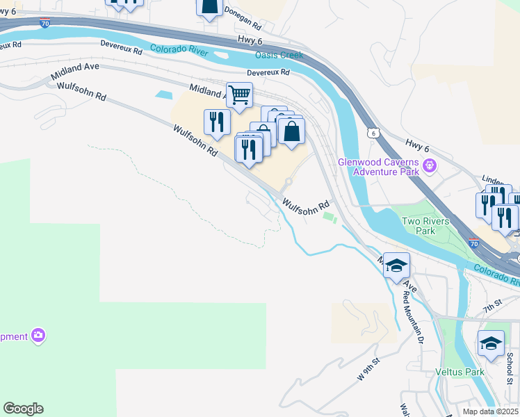 map of restaurants, bars, coffee shops, grocery stores, and more near 220 Flat Tops View Drive in Glenwood Springs