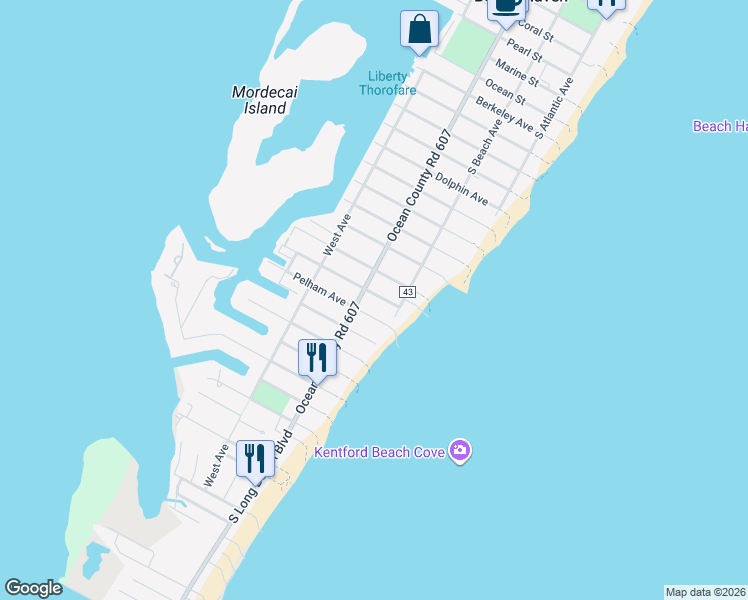map of restaurants, bars, coffee shops, grocery stores, and more near 206 Liberty Avenue in Beach Haven