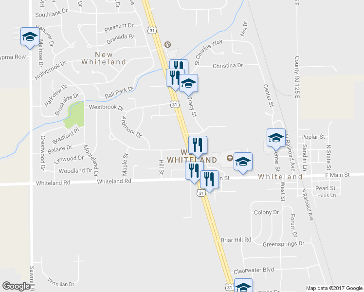 map of restaurants, bars, coffee shops, grocery stores, and more near 670 Parkway Street in Whiteland