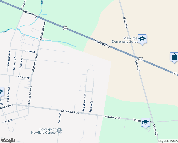map of restaurants, bars, coffee shops, grocery stores, and more near 114 Hunter Drive in Newfield