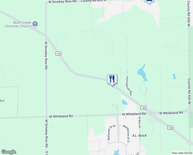 map of restaurants, bars, coffee shops, grocery stores, and more near 5563 West Co Road 144 in Greenwood
