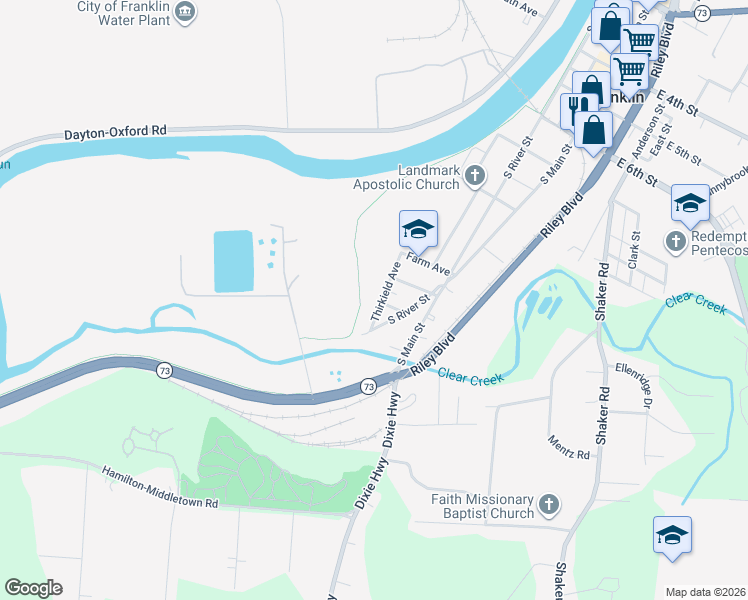 map of restaurants, bars, coffee shops, grocery stores, and more near 1123 Thirkield Avenue in Franklin
