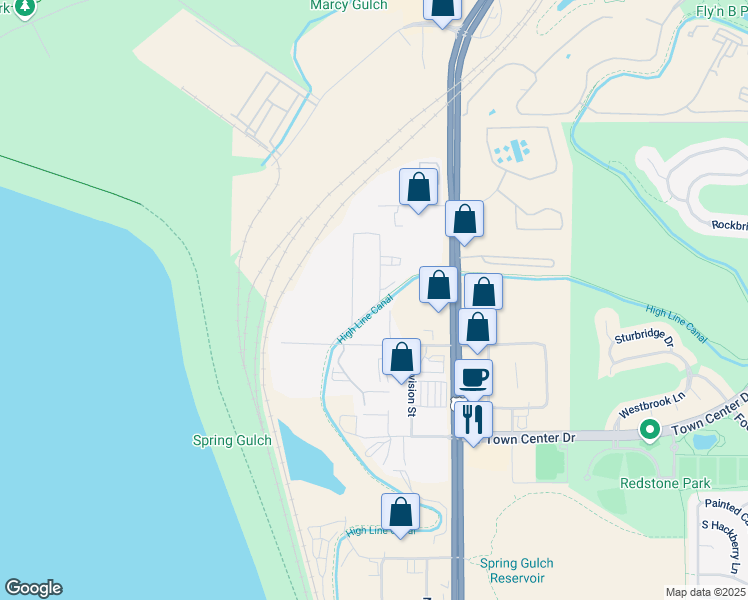 map of restaurants, bars, coffee shops, grocery stores, and more near 13048 North Highland Circle in Littleton