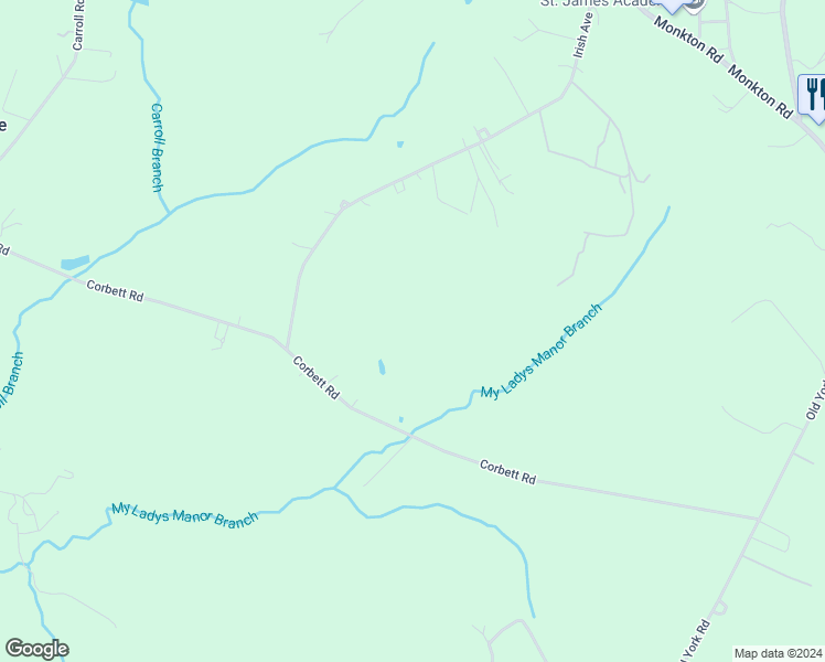 map of restaurants, bars, coffee shops, grocery stores, and more near 2720 Corbett Road in Monkton