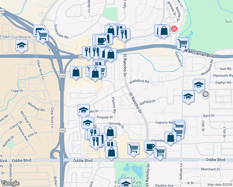 map of restaurants, bars, coffee shops, grocery stores, and more near 2265 Platora Way in Reno