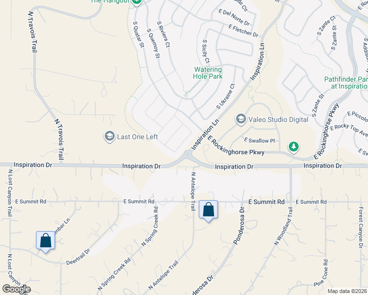 map of restaurants, bars, coffee shops, grocery stores, and more near 8258 Inspiration Place in Parker