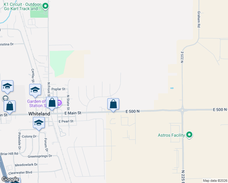 map of restaurants, bars, coffee shops, grocery stores, and more near 1972 County Road 500 North in Whiteland
