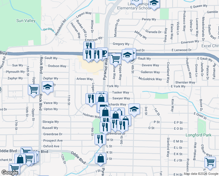 map of restaurants, bars, coffee shops, grocery stores, and more near in Sparks