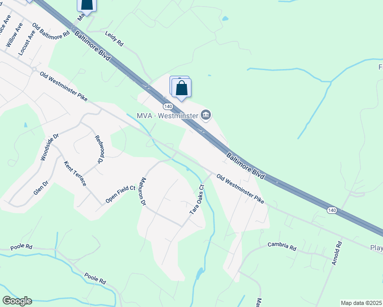 map of restaurants, bars, coffee shops, grocery stores, and more near 1032 Old Westminster Pike in Westminster