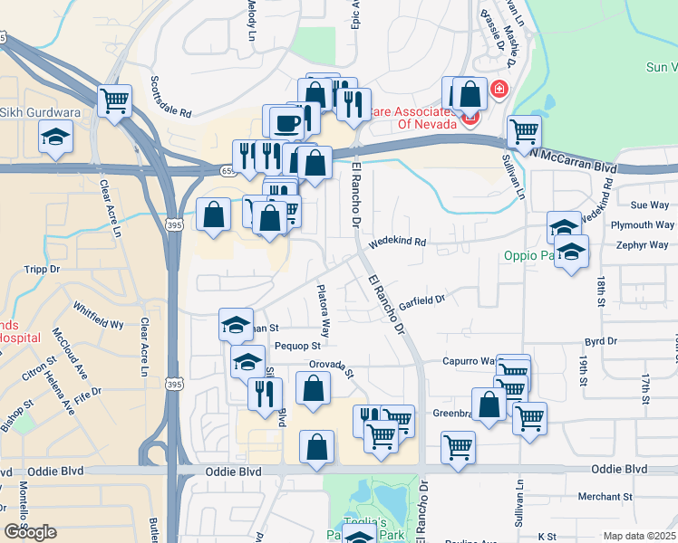 map of restaurants, bars, coffee shops, grocery stores, and more near 3230 Wedekind Road in Sparks