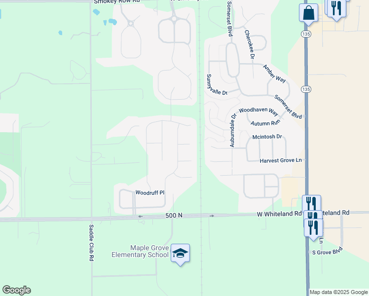 map of restaurants, bars, coffee shops, grocery stores, and more near 3567 Lynnhaven Circle in Bargersville