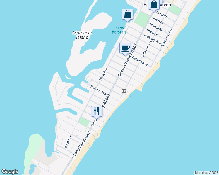 map of restaurants, bars, coffee shops, grocery stores, and more near 321 Liberty Avenue in Beach Haven