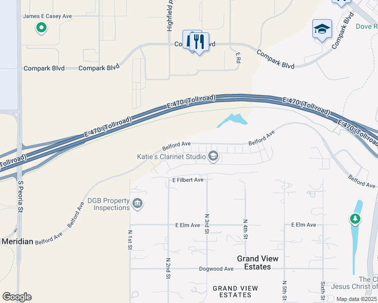 map of restaurants, bars, coffee shops, grocery stores, and more near 3251 East Filbert Avenue in Parker