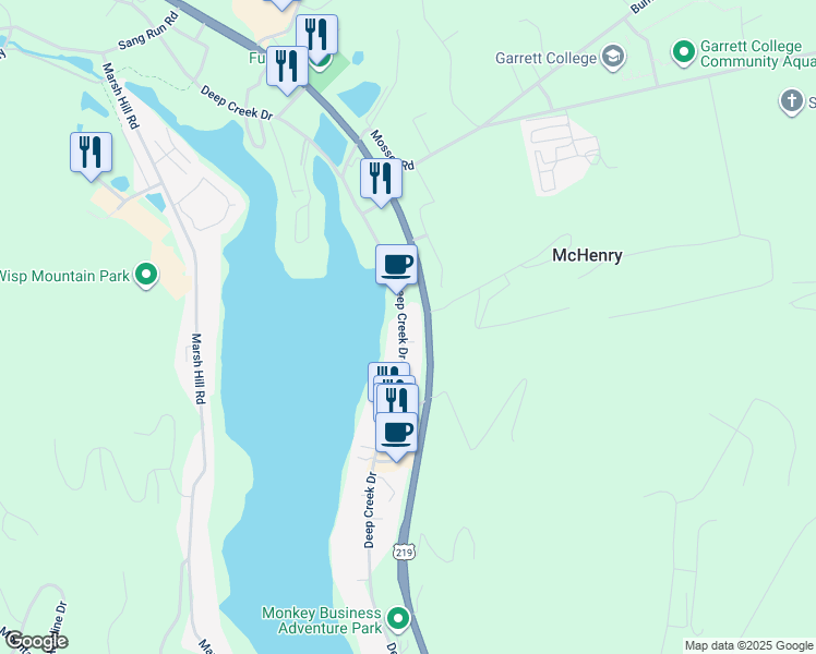 map of restaurants, bars, coffee shops, grocery stores, and more near 1692 Deep Creek Drive in McHenry