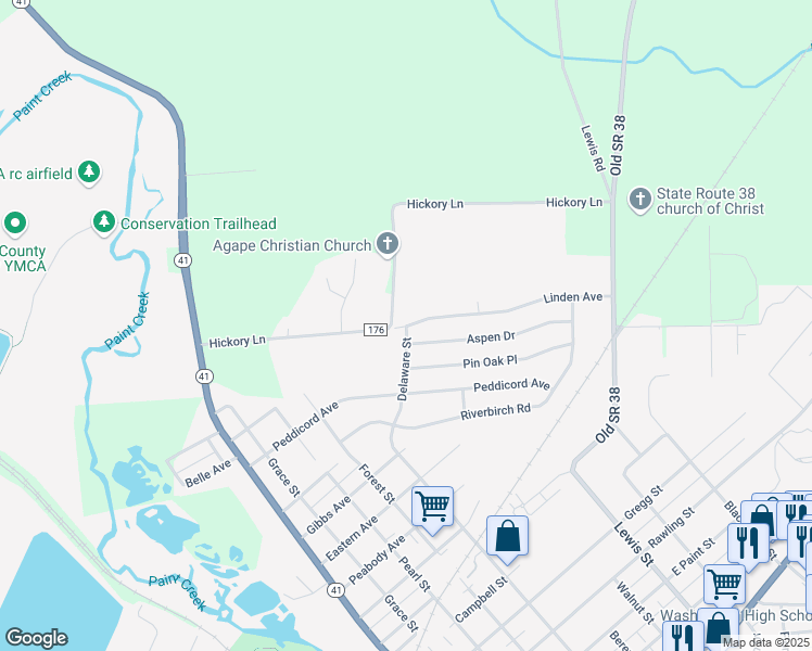 map of restaurants, bars, coffee shops, grocery stores, and more near 698 Linden Avenue in Washington Court House