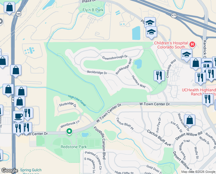 map of restaurants, bars, coffee shops, grocery stores, and more near 9005 Stonecrest Way in Littleton