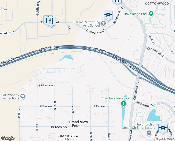 map of restaurants, bars, coffee shops, grocery stores, and more near 15091 Belford Avenue in Parker