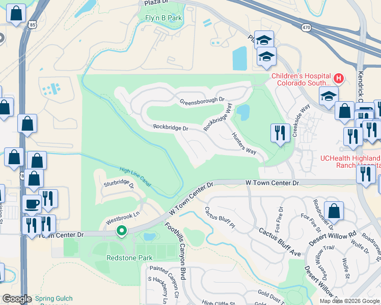 map of restaurants, bars, coffee shops, grocery stores, and more near 9005 Stonecrest Way in Littleton