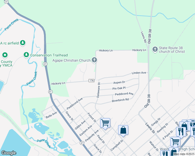 map of restaurants, bars, coffee shops, grocery stores, and more near 698 Linden Avenue in Washington Court House