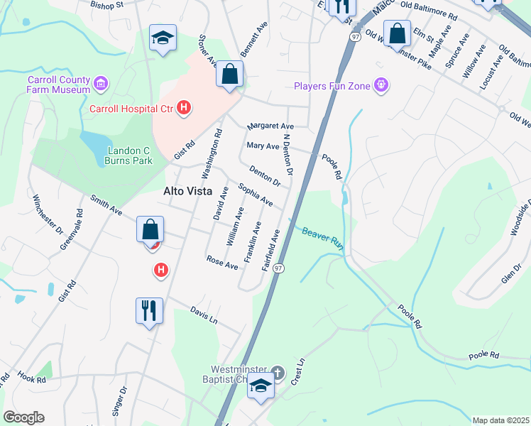 map of restaurants, bars, coffee shops, grocery stores, and more near 705 Franklin Avenue in Westminster