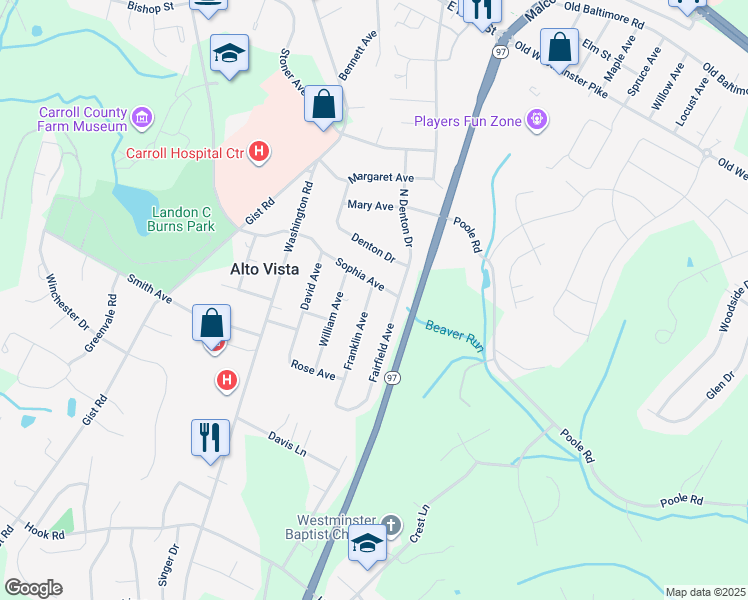 map of restaurants, bars, coffee shops, grocery stores, and more near 705 Franklin Avenue in Westminster