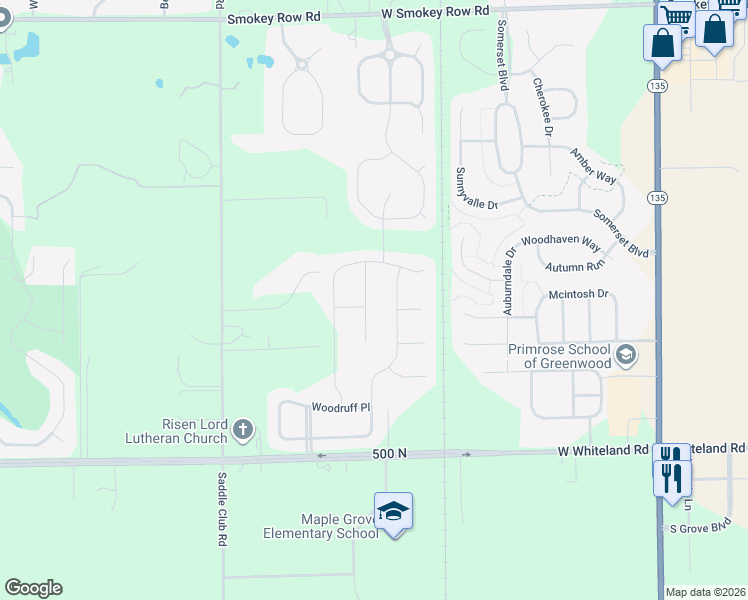 map of restaurants, bars, coffee shops, grocery stores, and more near 5265 Karlyn Court in Bargersville