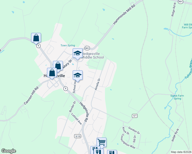 map of restaurants, bars, coffee shops, grocery stores, and more near 272 Rumbling Rock Road in Hedgesville