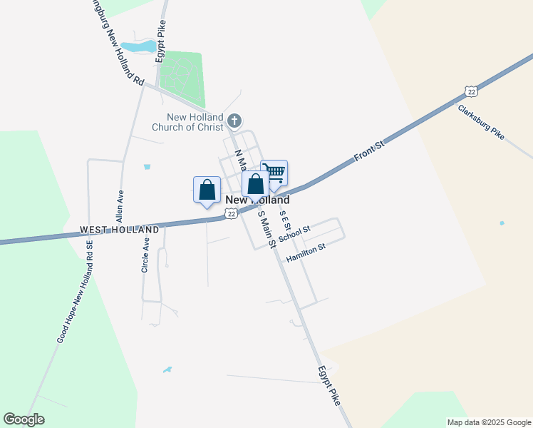 map of restaurants, bars, coffee shops, grocery stores, and more near 27 East Front Street in New Holland