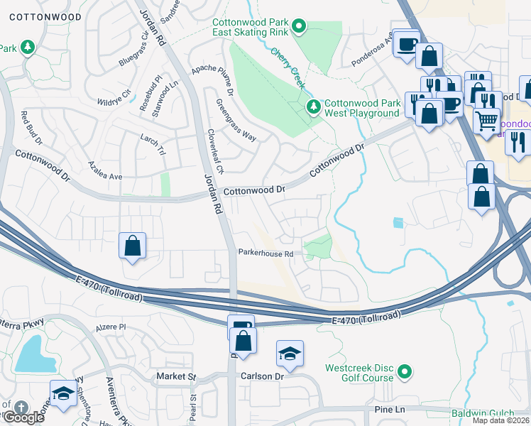map of restaurants, bars, coffee shops, grocery stores, and more near 8991 Apache Plume Drive in Parker