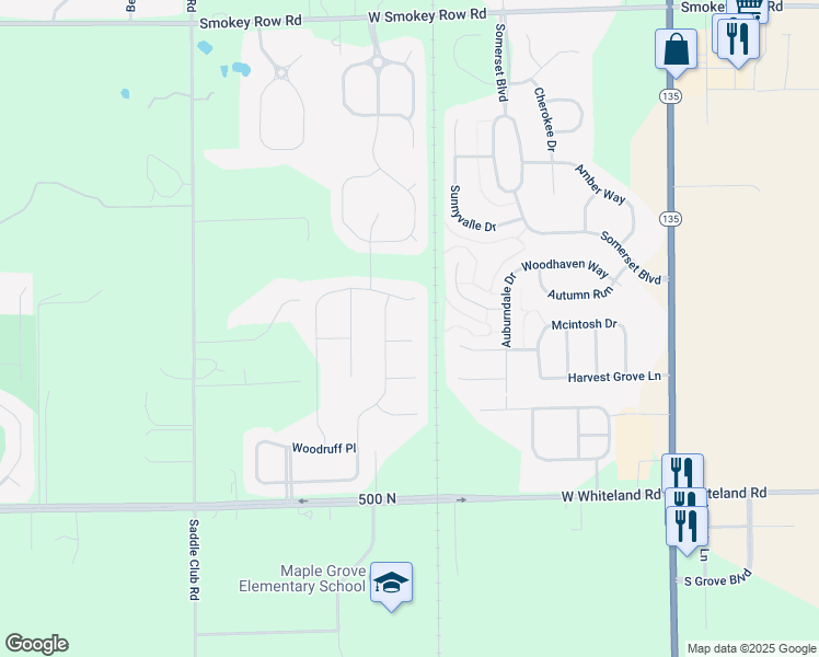 map of restaurants, bars, coffee shops, grocery stores, and more near 3567 Lynnhaven Circle in Bargersville