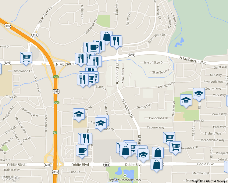 map of restaurants, bars, coffee shops, grocery stores, and more near 2101 Arneson Ave in Sparks