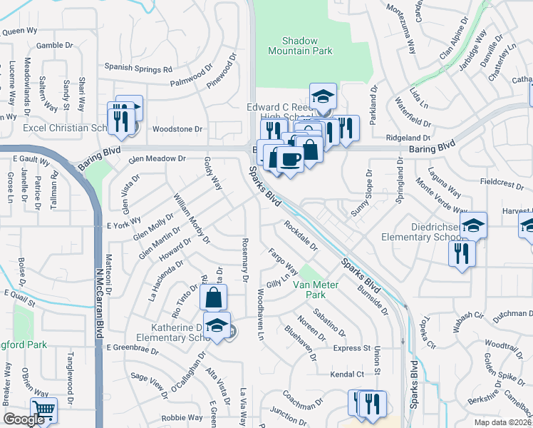 map of restaurants, bars, coffee shops, grocery stores, and more near 1207 Lawton Court in Sparks