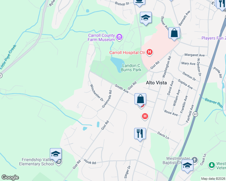 map of restaurants, bars, coffee shops, grocery stores, and more near 15 Greenvale Road in Westminster