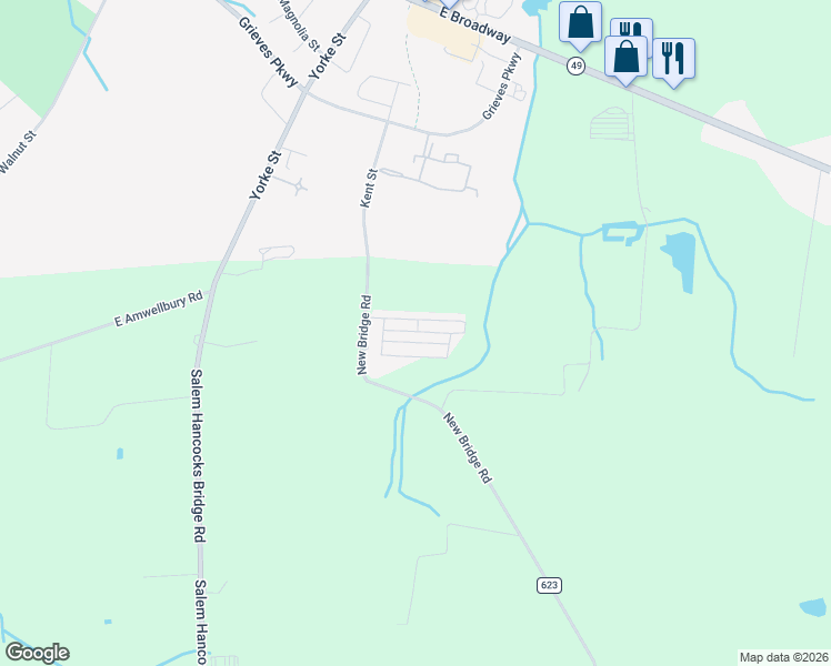 map of restaurants, bars, coffee shops, grocery stores, and more near 184 New Bridge Road in Salem
