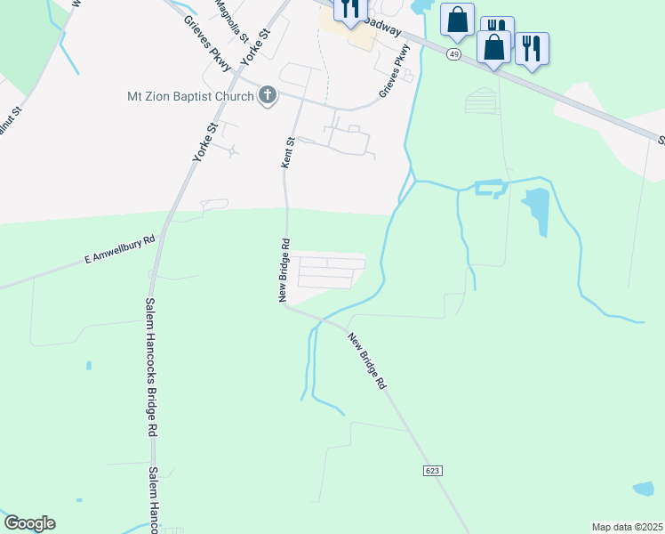map of restaurants, bars, coffee shops, grocery stores, and more near 2 New Bridge Road in Salem