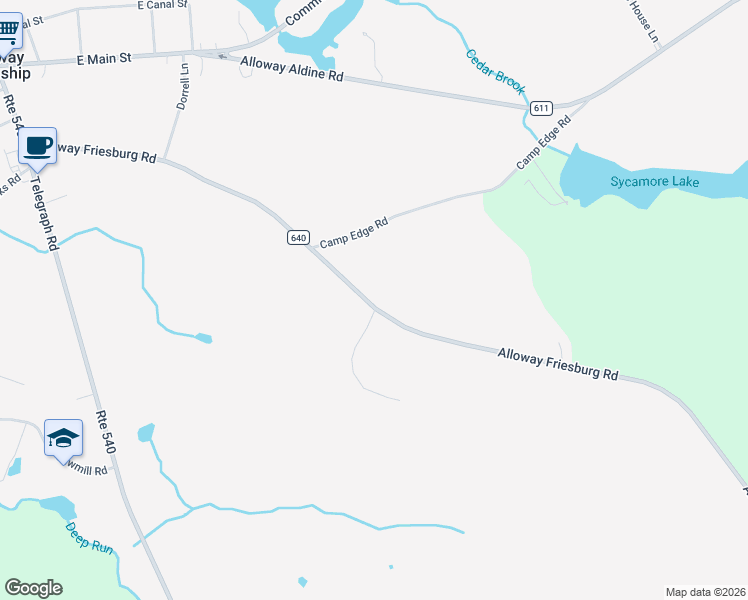 map of restaurants, bars, coffee shops, grocery stores, and more near 144 Alloway Friesburg Road in Alloway Township